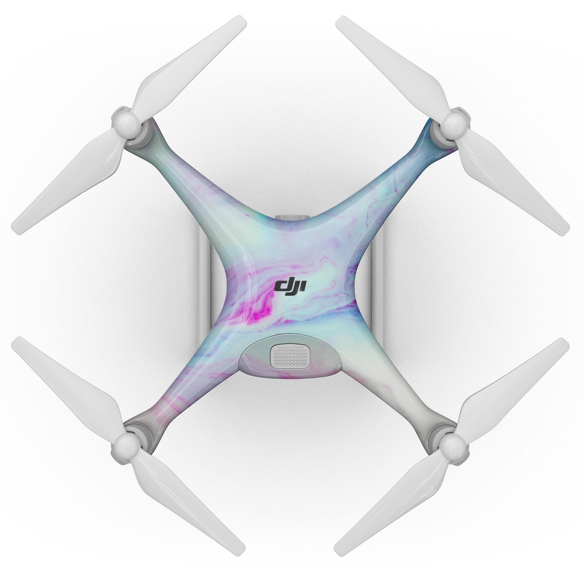 Marbleized Soft Blue V32 Full-Body Skin Kit for DJI Phantom 4, showcasing its unique design and precision fit.